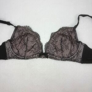 Victoria Secret Very Sexy Plunge Unlined 34D Black Pink Lace Underwire